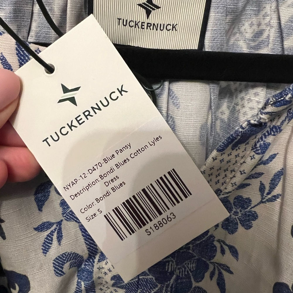 Tuckernuck Blue and White Floral Border-Print Maxi Dress with Tie Belt - Picture 3 of 3